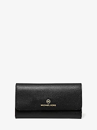 Grand portefeuille à trois volets en cuir grainé