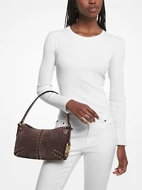 Grand sac à épaule Astor en suède clouté