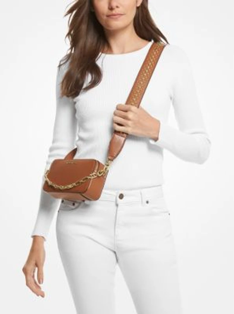 Petit sac pour appareil photo Jet Set en cuir grainé à double fermeture éclair