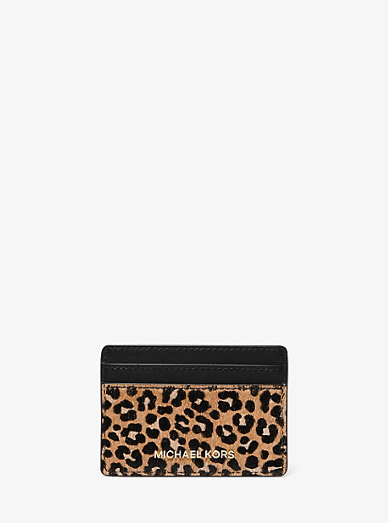 Jet Set Small Leopard Print Calf Hair Card Case