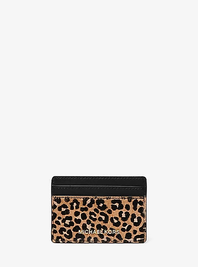 Jet Set Small Leopard Print Calf Hair Card Case