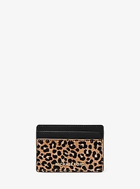 Jet Set Small Leopard Print Calf Hair Card Case