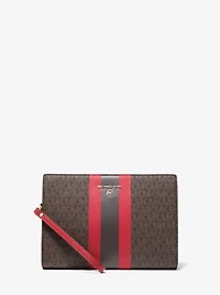 Pochette de taille moyenne à rayures à logo et à fermeture éclair