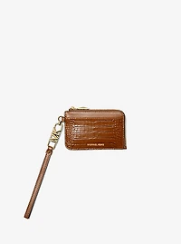 Small Crocodile Embossed Leather Zip Card Case