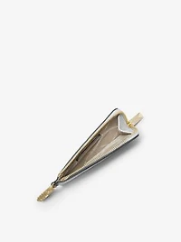 Petit porte-cartes en cuir gaufré à motif crocodile et à fermeture éclair