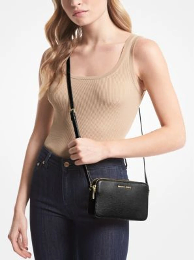 Petit sac pour appareil photo Jet Set en cuir grainé à double fermeture éclair