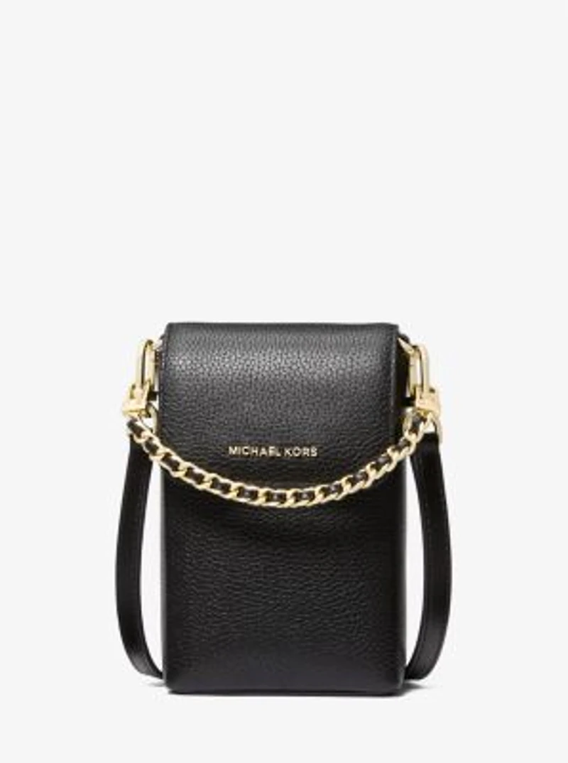 Jet Set Small Pebbled Leather Chain-Link Smartphone Crossbody Bag