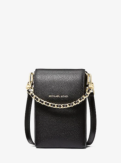 Jet Set Small Pebbled Leather Chain-Link Smartphone Crossbody Bag