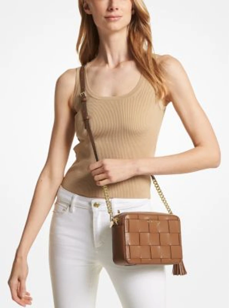 Ginny Medium Woven Leather Crossbody Bag