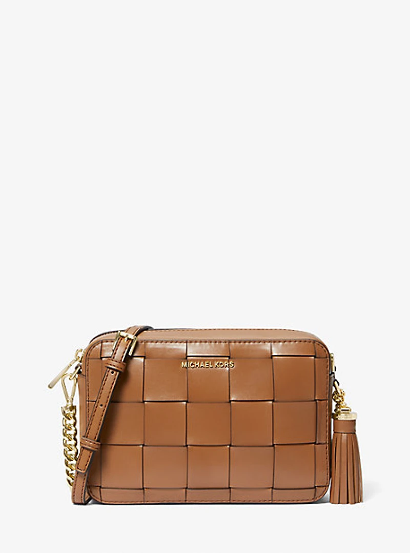 Ginny Medium Woven Leather Crossbody Bag