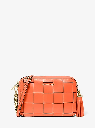 Ginny Medium Woven Leather Crossbody Bag