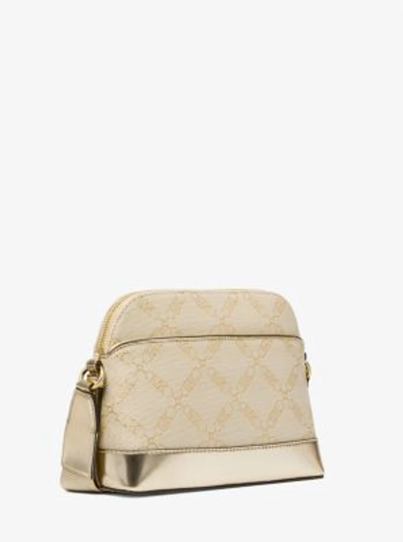 Jet Set Large Metallic Empire Logo Jacquard Dome Crossbody Bag