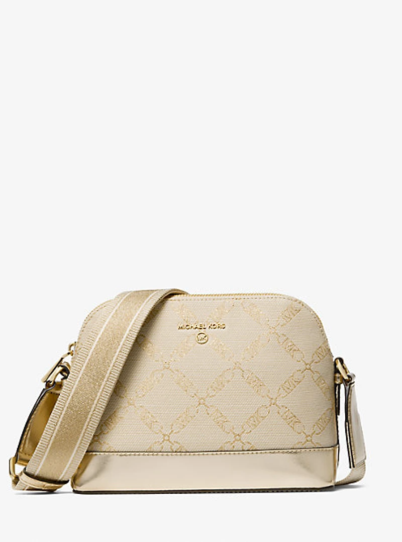 Jet Set Large Metallic Empire Logo Jacquard Dome Crossbody Bag