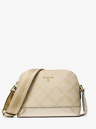 Jet Set Large Metallic Empire Logo Jacquard Dome Crossbody Bag