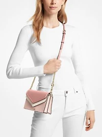 Grand sac enveloppe à bandoulière Jet Set en cuir Saffiano à blocs de couleurs