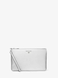 Large Metallic Pebbled Leather Wristlet