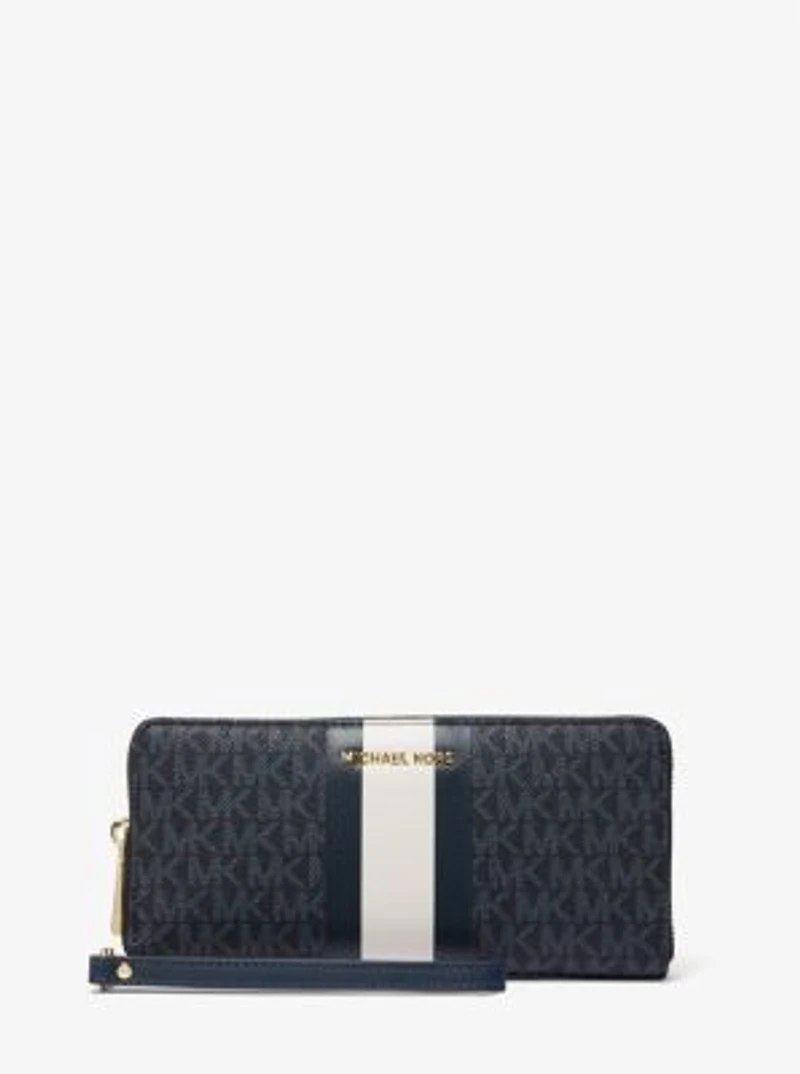Pochette-bracelet continentale à rayures et logo