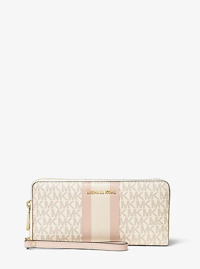 Pochette-bracelet continentale à rayures et à logo