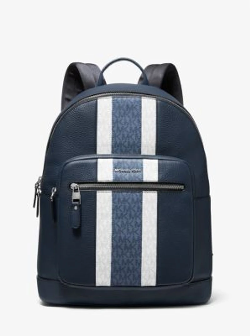 Hudson Pebbled Leather and Logo Stripe Backpack