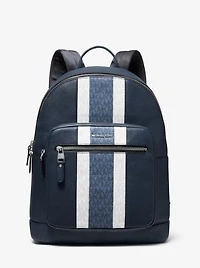 Hudson Pebbled Leather and Logo Stripe Backpack