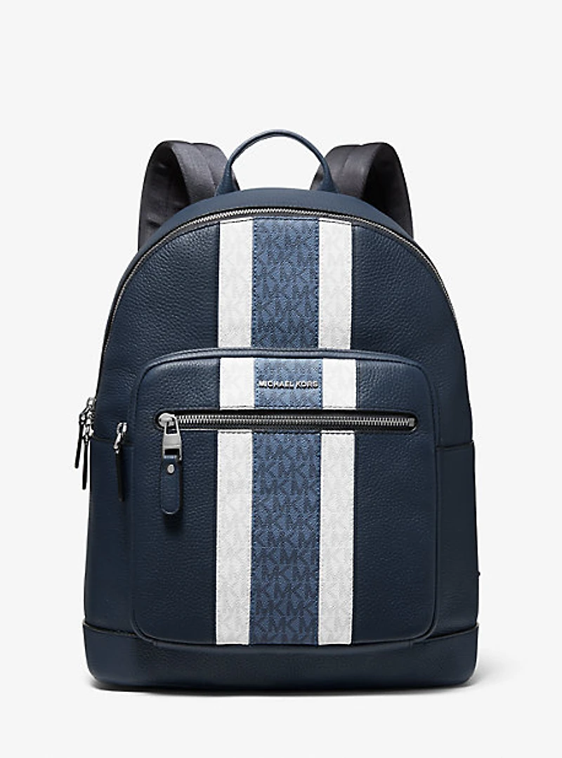 Hudson Pebbled Leather and Logo Stripe Backpack