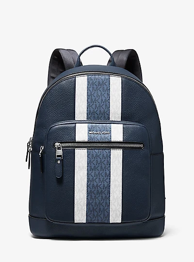 Hudson Pebbled Leather and Logo Stripe Backpack