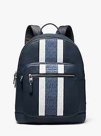Hudson Pebbled Leather and Logo Stripe Backpack