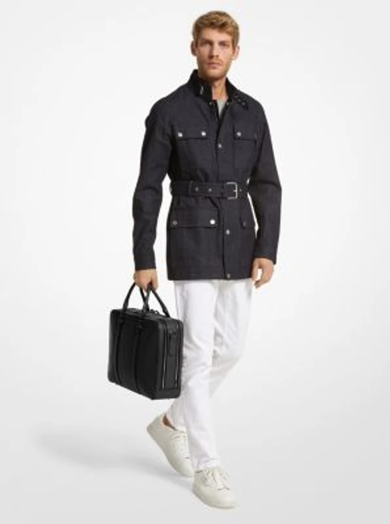 Hudson Logo and Leather Double-Gusset Briefcase