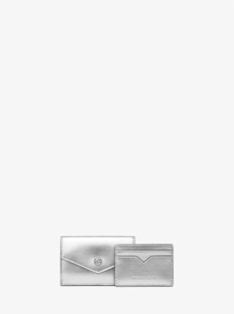 Ensemble porte-cartes et portefeuille en faux cuir métallisé
