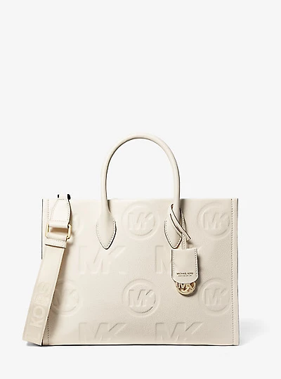 Sac fourre-tout Mirella de taille moyenne en cuir grainé gaufré à logo
