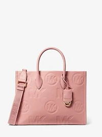 Mirella Medium Logo Embossed Pebbled Leather Tote Bag