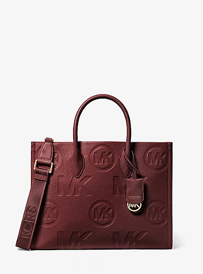 Sac fourre-tout Mirella de taille moyenne en cuir grainé gaufré à logo