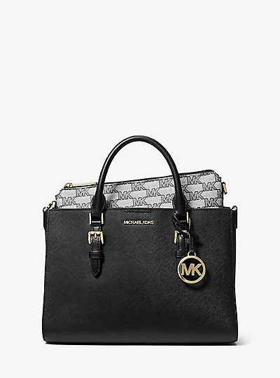 Sac fourre-tout Charlotte 2-en-1 de taille moyenne en cuir Saffiano et à logo