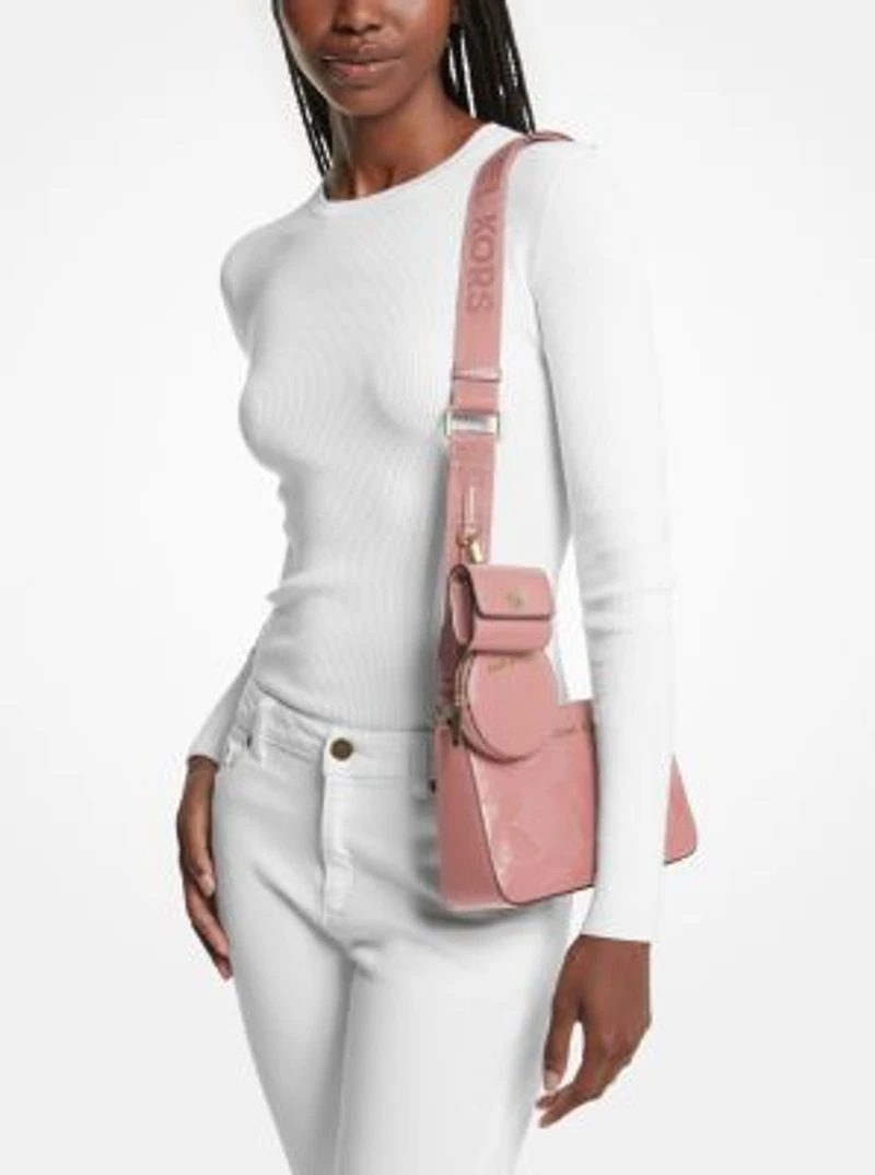 Jet Set Logo Embossed Leather Crossbody Bag with Case for Apple Airpods Pro®