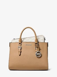 Sac fourre-tout Charlotte 2-en-1 de taille moyenne en cuir Saffiano et à logo