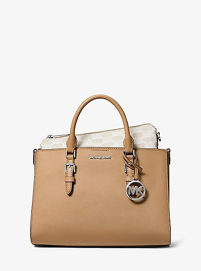 Sac fourre-tout Charlotte 2-en-1 de taille moyenne en cuir Saffiano et à logo