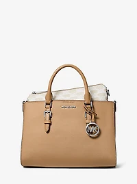 Sac fourre-tout Charlotte 2-en-1 de taille moyenne en cuir Saffiano et à logo