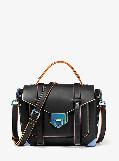 Manhattan Medium Contrast-Trim Leather Satchel