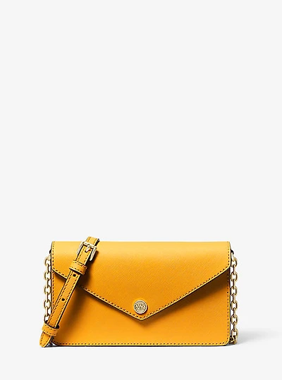 Petit sac enveloppe à bandoulière en cuir Saffiano