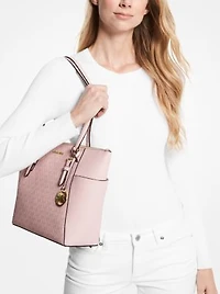 Charlotte Large Logo and Leather Top-Zip Tote Bag