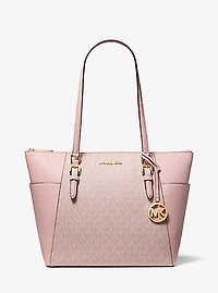 Charlotte Large Logo and Leather Top-Zip Tote Bag