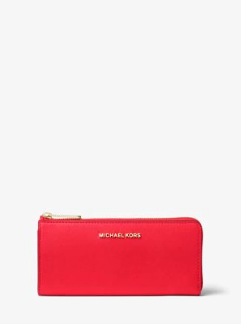 Jet Set Travel Large Saffiano Leather Quarter-Zip Wallet