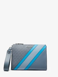 Cooper Logo Stripe and Faux Leather Wristlet