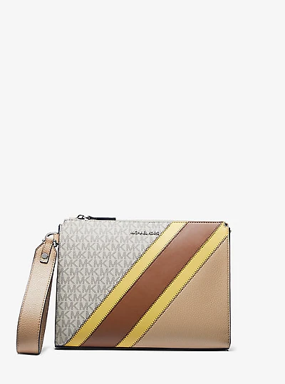 Pochette-bracelet Cooper en faux cuir à rayure et à logo