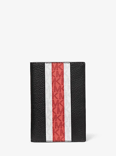 Pebbled Leather and Logo Stripe Passport Wallet and Luggage Tag Gift Set