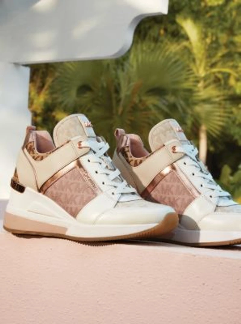 Georgie Color-Block Leather and Logo Jacquard Trainer