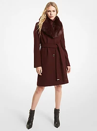 Faux Fur-Collar Wool Blend Coat