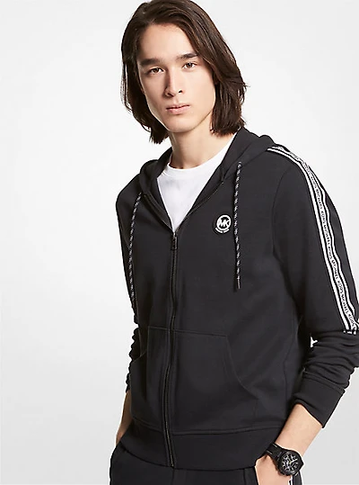 Logo Tape Cotton Blend Zip-Up Hoodie