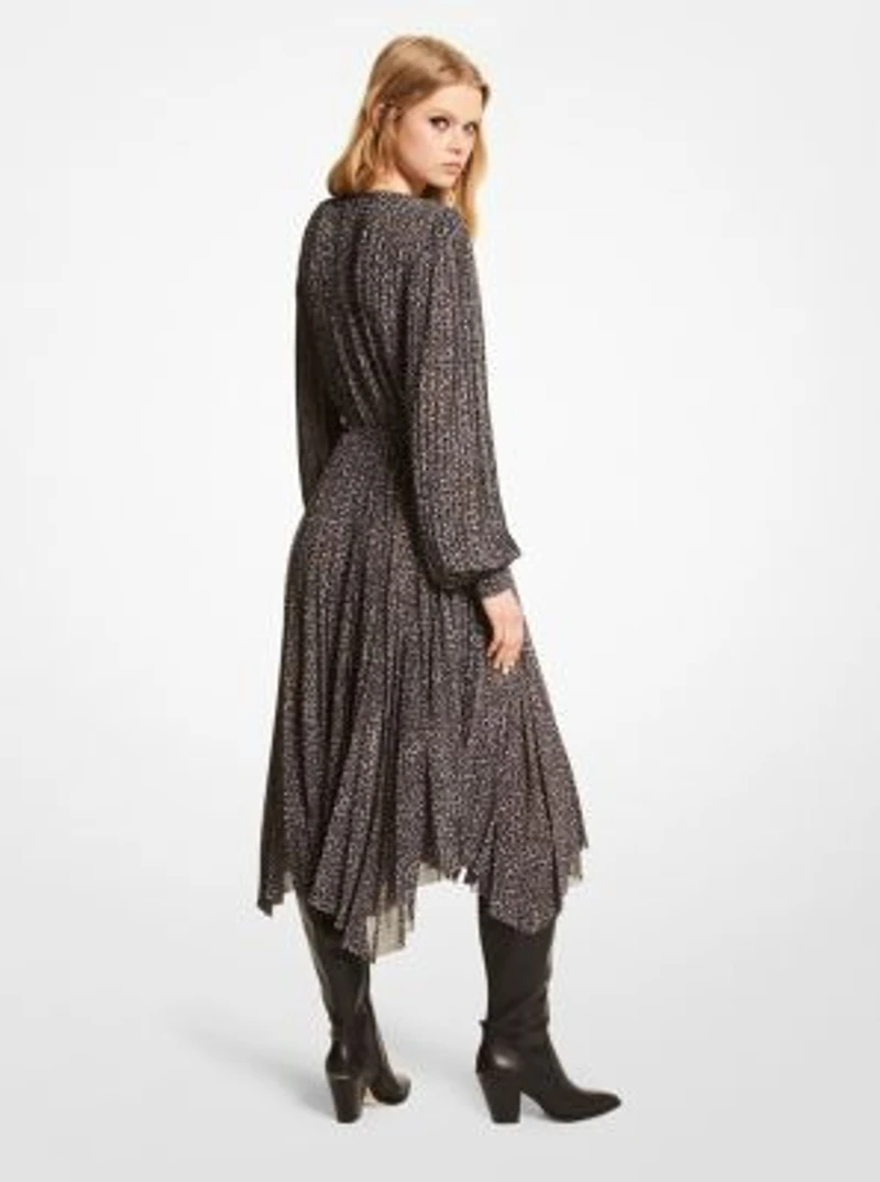 Leopard Print Georgette Pleated Dress