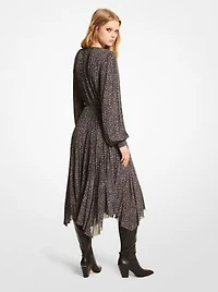 Leopard Print Georgette Pleated Dress